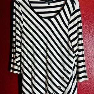 Ronnie Salloway Black And White Stripped Wrap Shirt, Size L